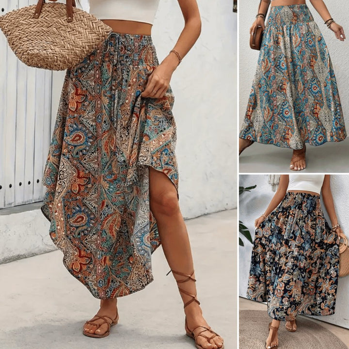 Annelie™ | Boheme Farverig Maxi Nederdel